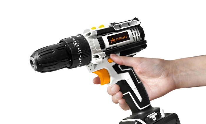 Аккумуляторный шуруповерт ABRAMS вместе с набором бит сверл и головок в пластиковом кейсе с 2 АКБ 24V/5Ah