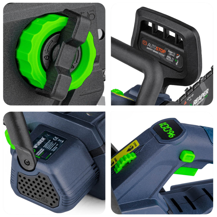 Акумуляторна ланцюгова пила WUBER з  шиною розмір 30 см для обрізки дерев та гілок в пластиковому кейсі із 2 АКБ 48V/5Ah