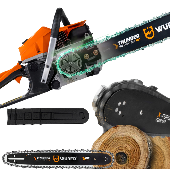 Цепная бензиновая Wuber пила с двухтактным двигателем для обрезки деревьев и веток 4.5 л.с. 1 цепь и 1 шина 40 см