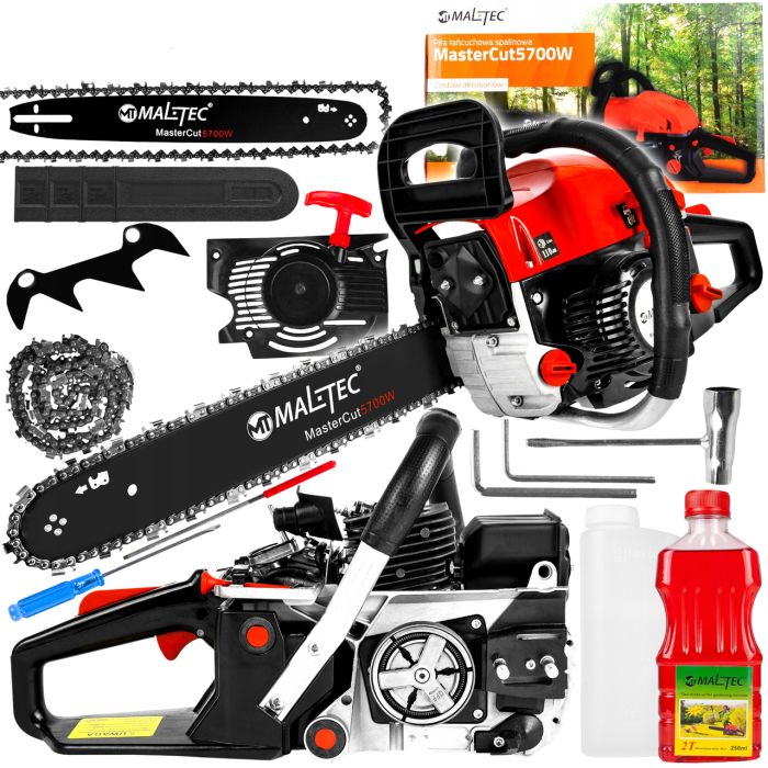Ланцюгова бензопила Maltec пила із 2х-тактним двигуном для обрізки дерев та гілок (1 ланцюг і 1 шина 40 см)