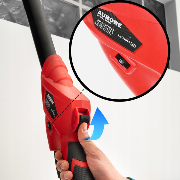 Сетевая шлифмашинка жираф для штукатурки потолков и стен Lehmann с диодной подсветкой шлифовальный диск 225 мм мощностью 2420 В