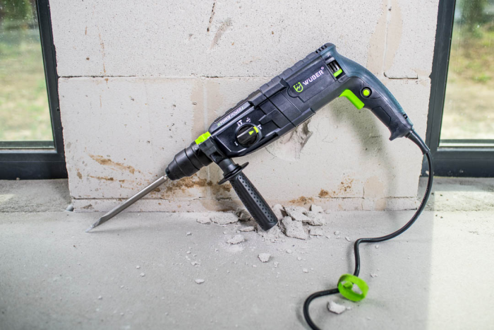 Перфоратор мережевий Wuber з патроном SDS-plus та три режими свердління в пластиковому кейсі із свердлами
