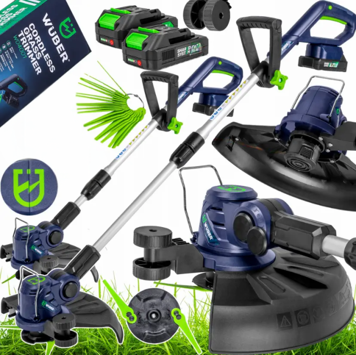 Акумуляторний тример WUBER косарка з кутом нахилу головки для газону та бур'янів з 2 АКБ 36V/5Ah