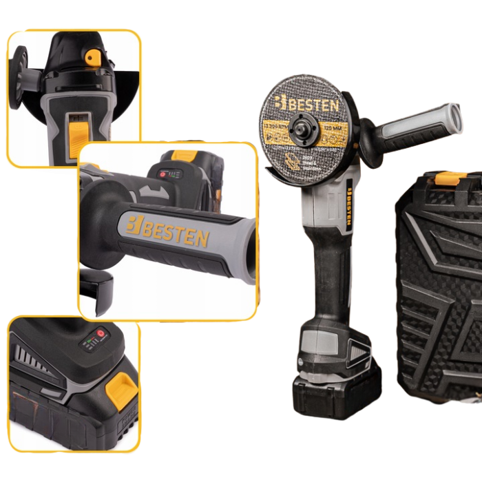 Аккумуляторная Болгарка BESTEN с бесщеточным двигателем с кругом 125 мм в кейсе 2 аккумулятора 36V/5Ah
