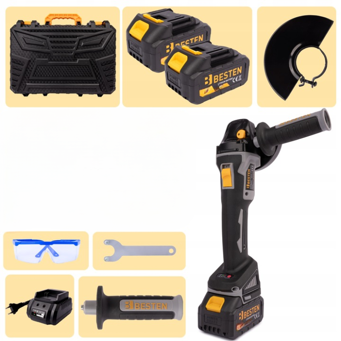 Акумуляторна Болгарка BESTEN із безщітковим двигуном із кругом 125 мм в кейсі 2 акумулятори 36V/5Ah