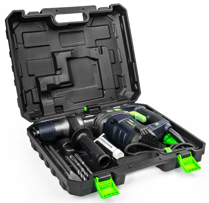 Перфоратор ударный сетевой - бочковый WUBER (1155 Вт 4.5 Дж) перфоратор с патроном SDS Plus в кейсе набор зубил