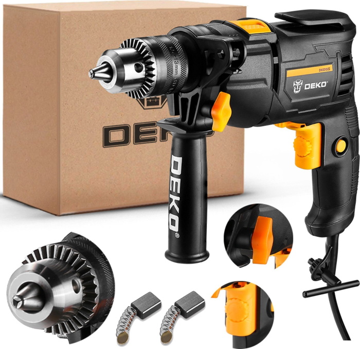 Мережевий ударний дриль DEKO 1500 вт із метелічними зубчастим патроном регулювання обертів 0-3000 об/хв