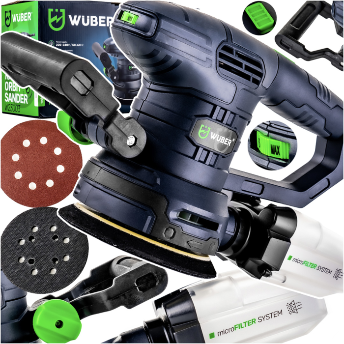 Ексцентрикова шліфмашинка Wuber 450 Вт орбітального типу із регулюванням обертів 6000-12000 об/хв