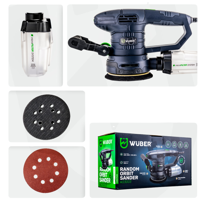 Ексцентрикова шліфмашинка Wuber 450 Вт орбітального типу із регулюванням обертів 6000-12000 об/хв
