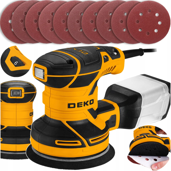 Ексцентрикова шліфмашинка DEKO 450 Вт орбітального типу із регулюванням обертів 6000-12000 об/хв