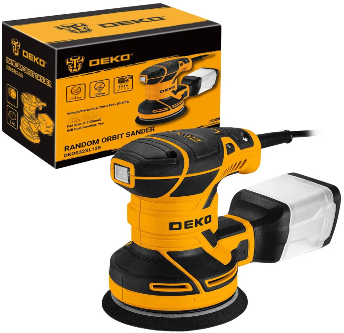 Ексцентрикова шліфмашинка DEKO 450 Вт орбітального типу із регулюванням обертів 6000-12000 об/хв