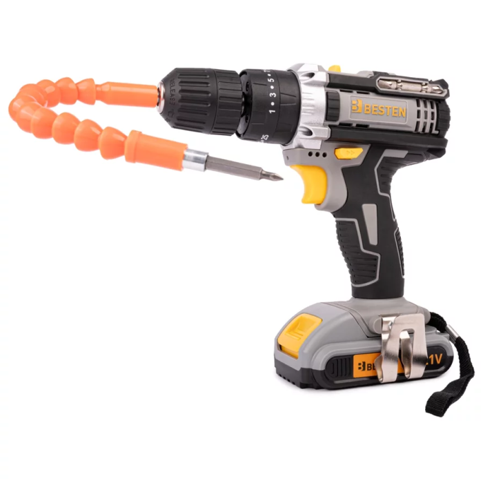 Акумуляторний шуруповерт BESTEN разом з набором біт свердел та головок в пластиковому кейсі із 2 АКБ 24V/5Ah